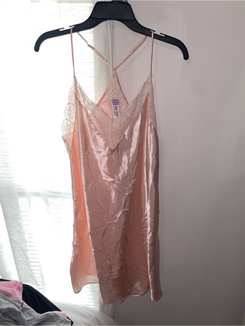 Lace-Trim Satin Chemise Slip in Blush Pink